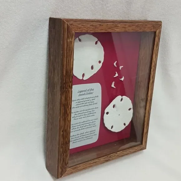 VNT Legend Of The Sand Dollar Maplewood Frame RED Shadowbox Decor Art Coastal